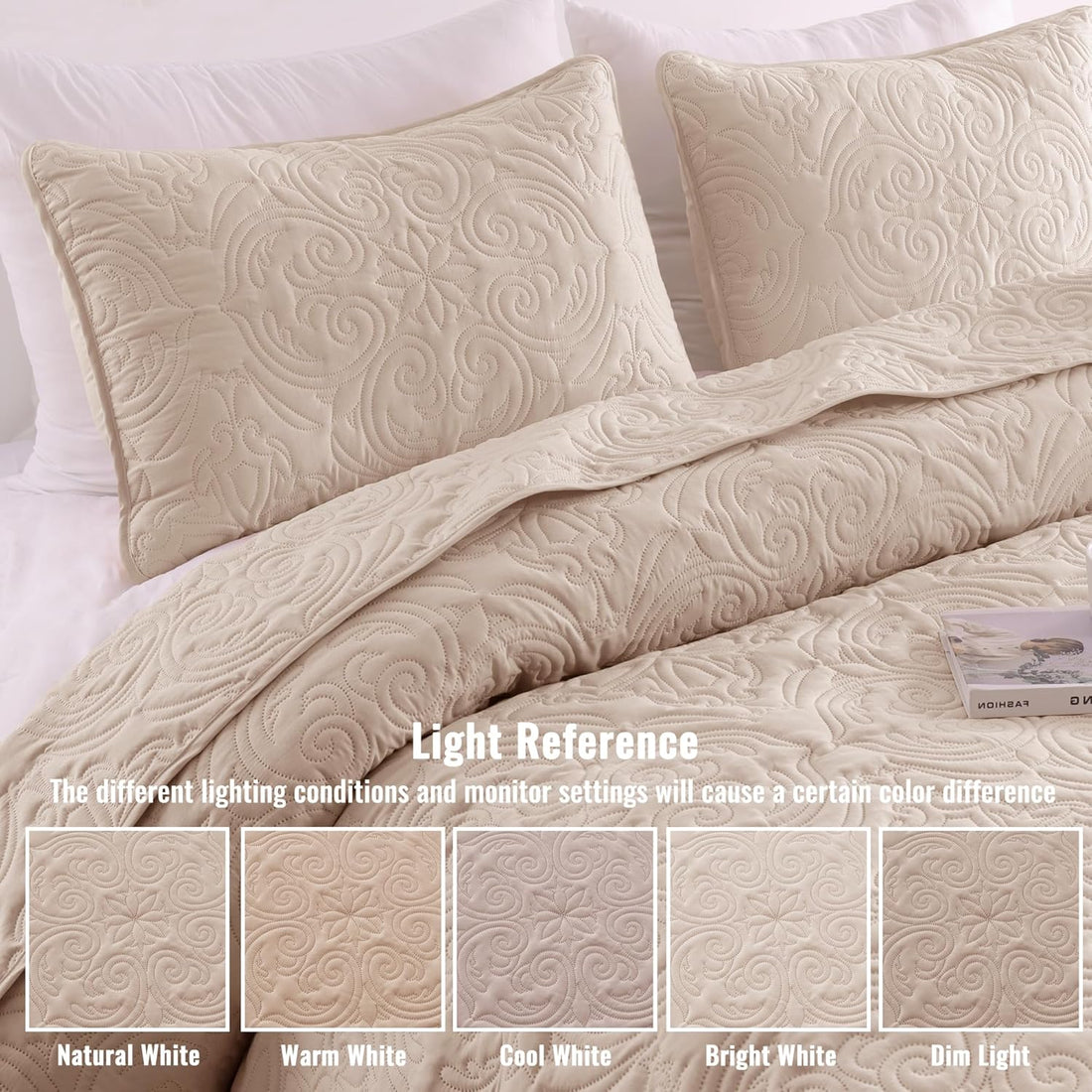 Reversible Damask Vintage Style Quilt Set - 3 Pcs All Season Coverlet Set