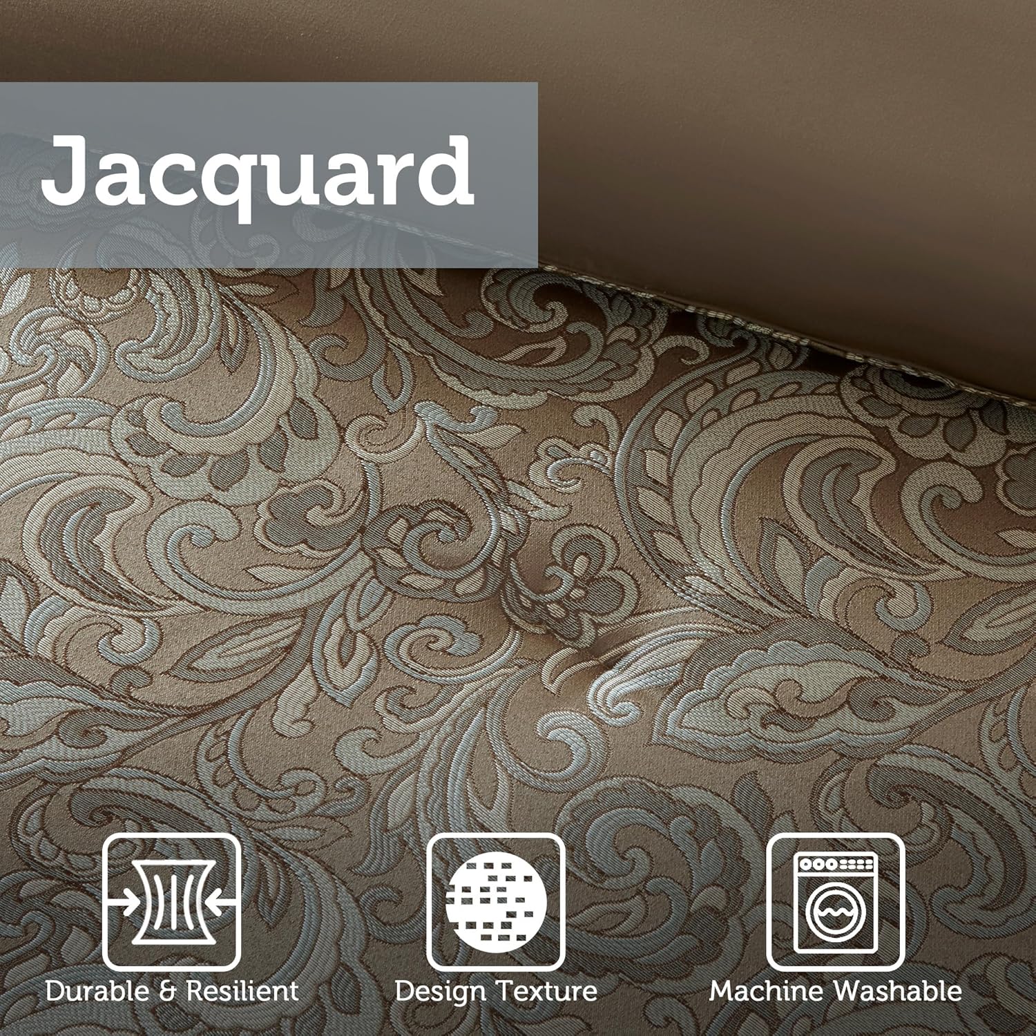 Luxe Faux Silk Jacquard Paisley Room in a Bag - 24 Pcs. with Matching Curtains, Decorative Pillows