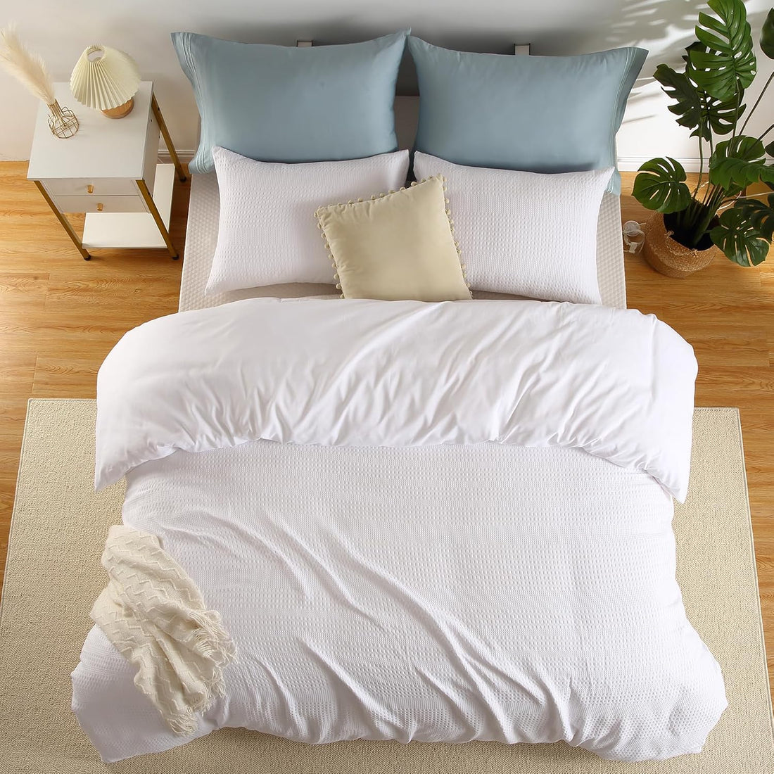 Waffle Weave Duvet Cover Set - 3 Pcs. Textured & Breathable