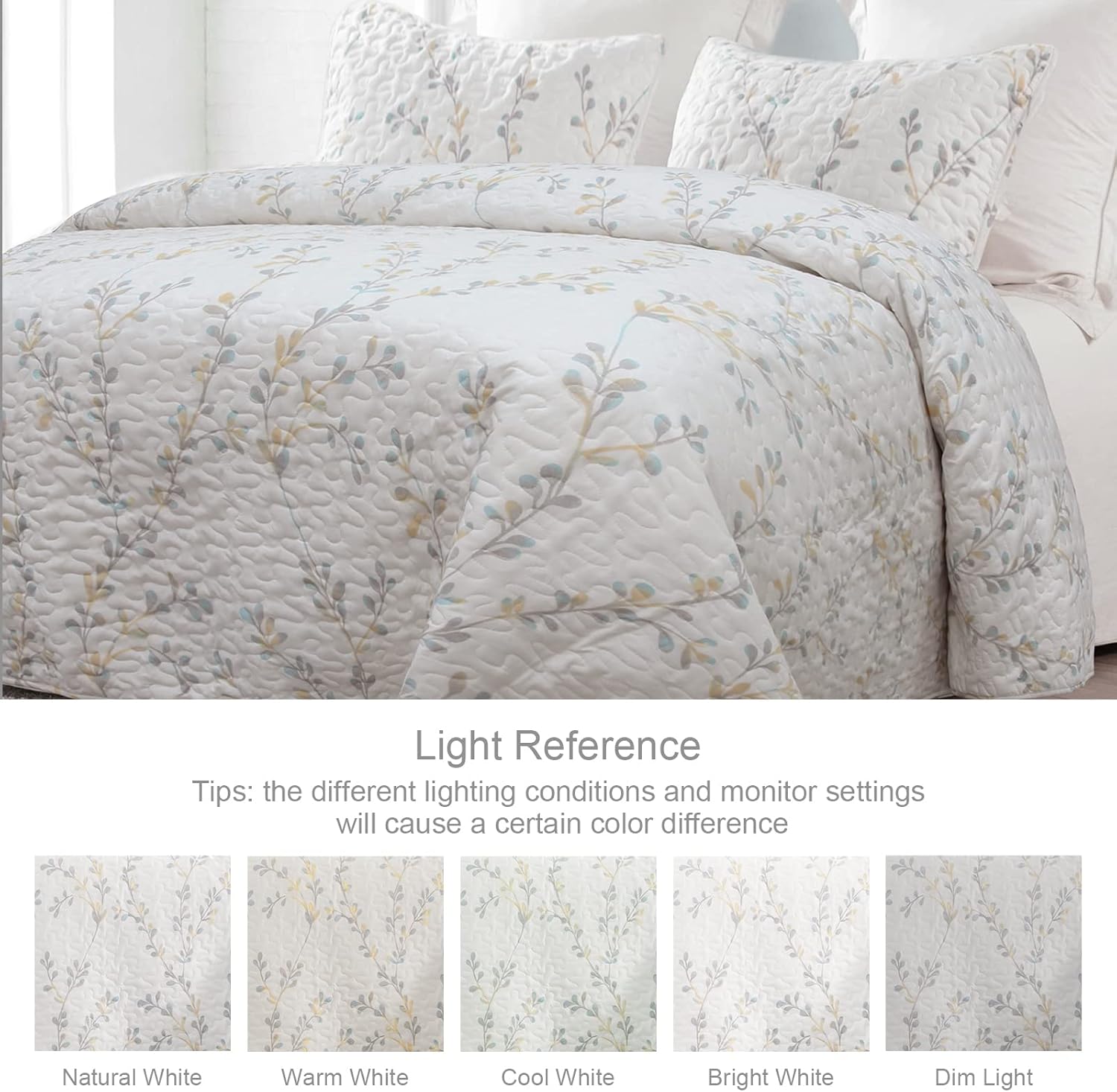 Reversible Lightweight Floral Quilt Set - 3 Piece Soft All Season Bedspreads