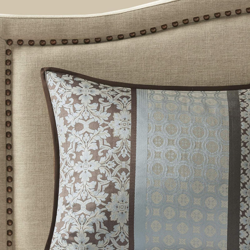 Juego de cama en bolsa de lujo con diseño de damasco y jacquard: 7 piezas con fundas de almohada y faldón de cama a juego
