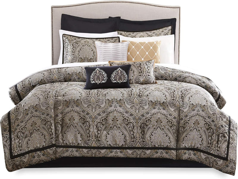 Conjunto de lujo: elegante conjunto de habitación en bolsa de satén, 24 piezas con cortinas y almohadas decorativas a juego