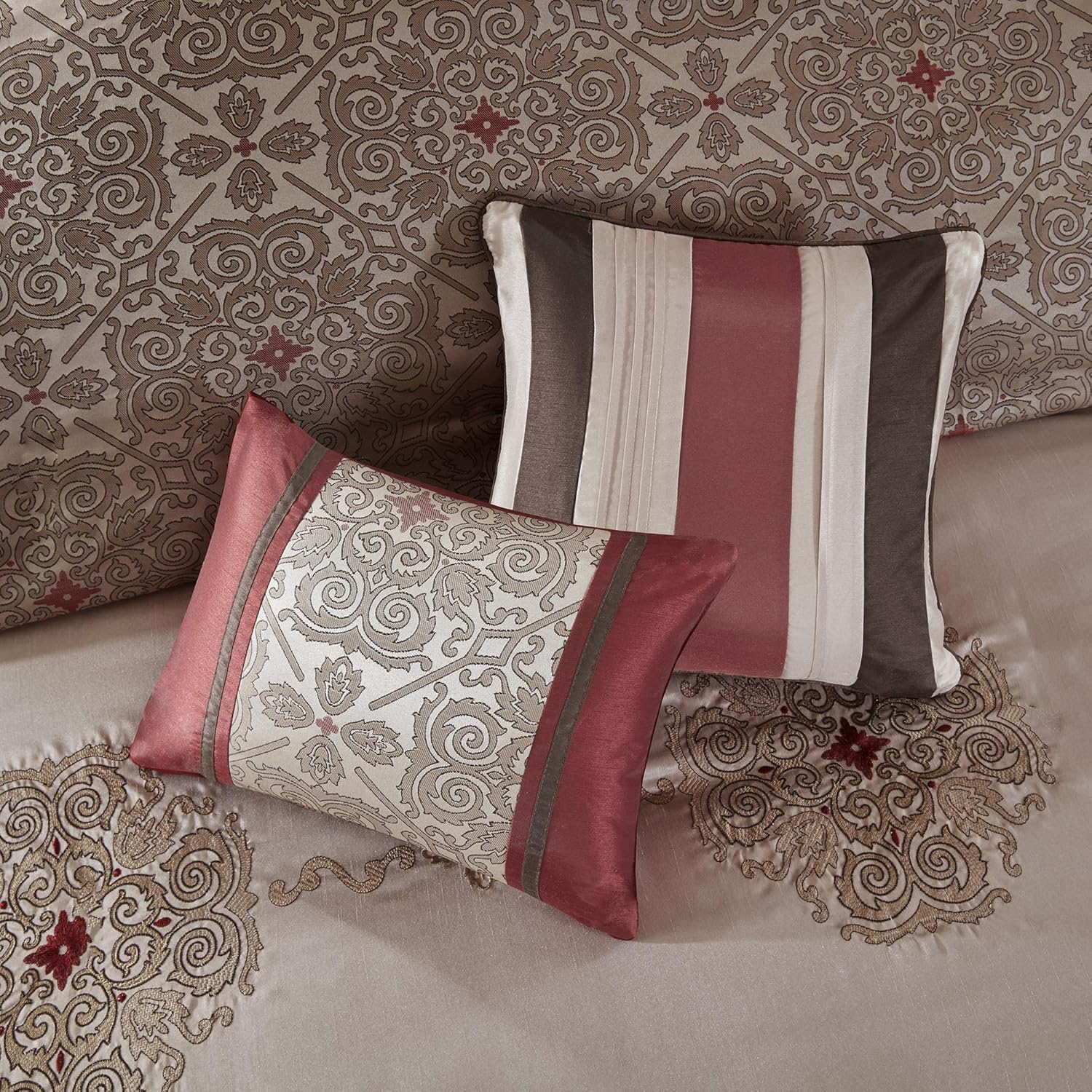 Conjunto de lujo: elegante conjunto de habitación en bolsa de satén, 24 piezas con cortinas y almohadas decorativas a juego 