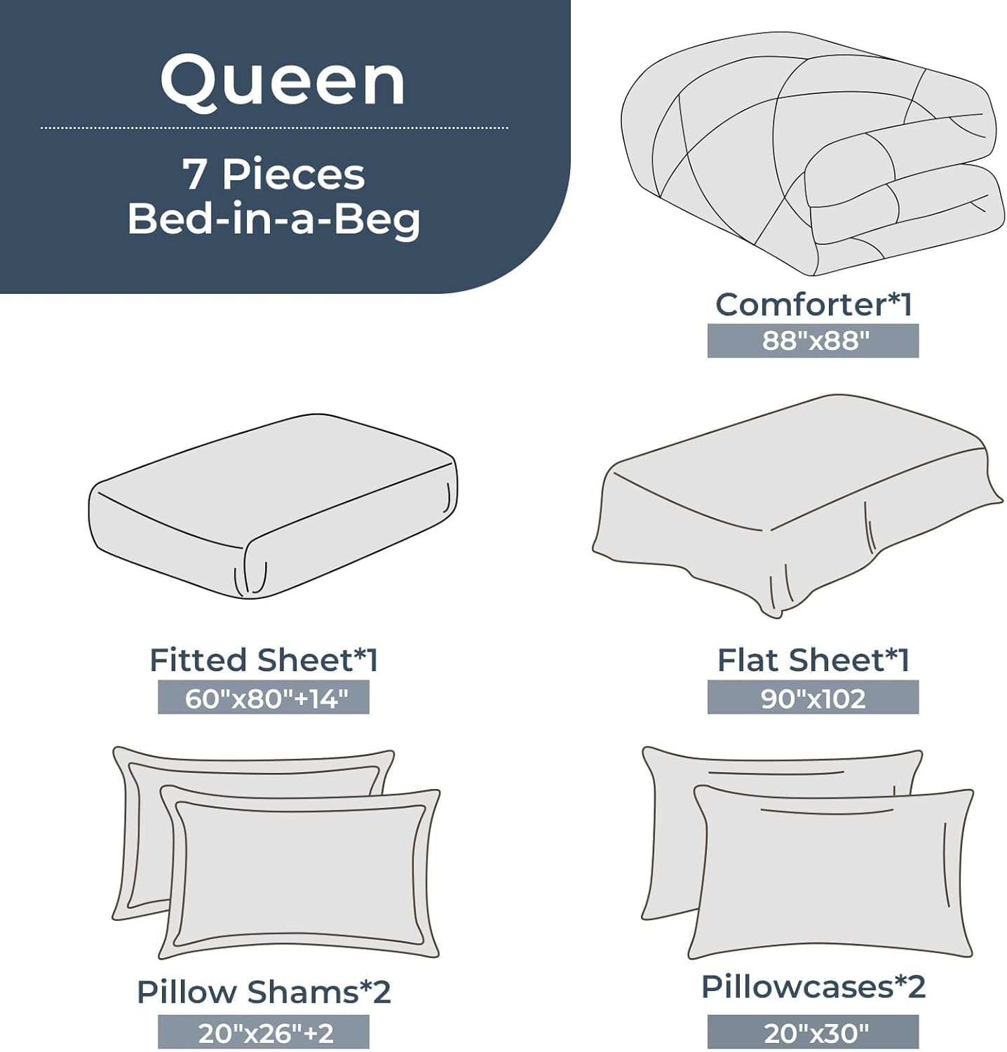 Juego de cama reversible moderno en una bolsa: juego de 7 piezas de edredón ultra suave