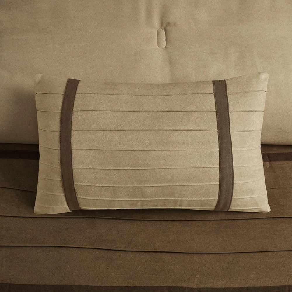 Juego de cama de gamuza de lujo con detalles a rayas en una bolsa: 7 piezas con fundas a juego y faldón de cama