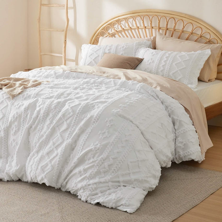 Boho Tufted Jacquard 3-Piece Comforter Set | Farmhouse All Season Bedding