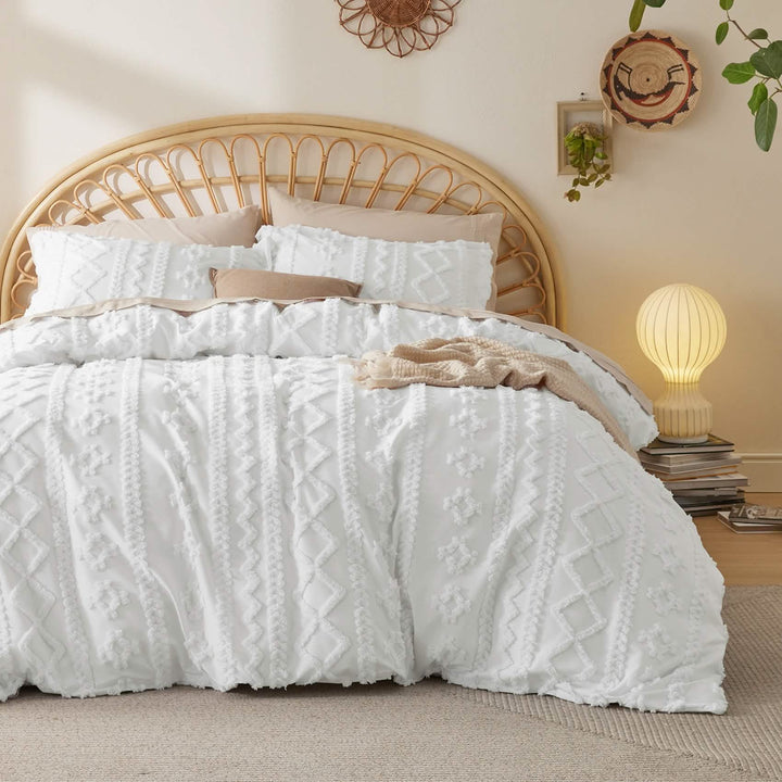 Boho Tufted Jacquard 3-Piece Comforter Set | Farmhouse All Season Bedding